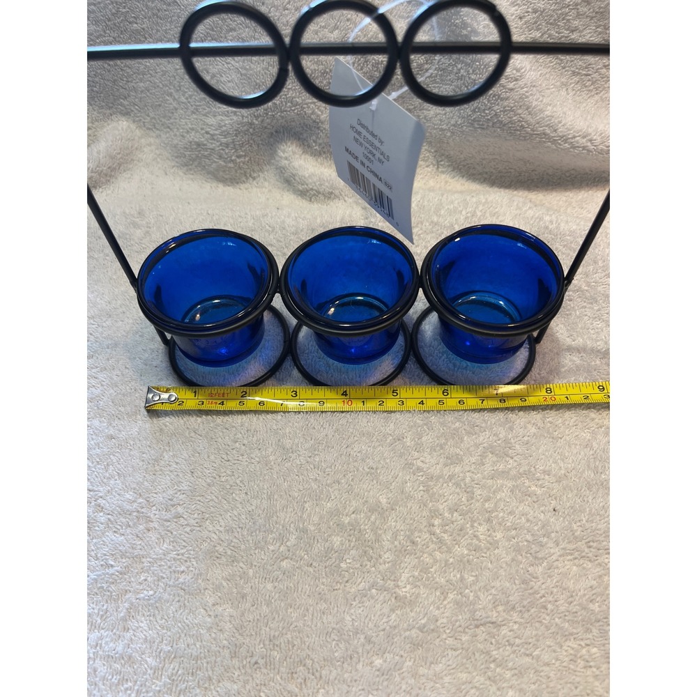 Home Essentials Cobalt Blue Glass Votive Holders with Black Metal Rack 4pc Set - Picture 4 of 6